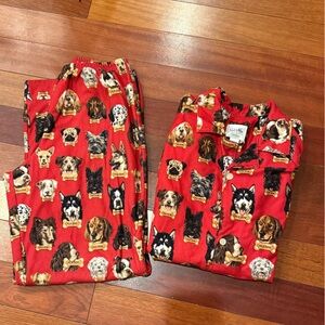 Nick & Nora Red Pajama set, Red flannel, Milk Bone, 2 piece, Dog Print, 14/16